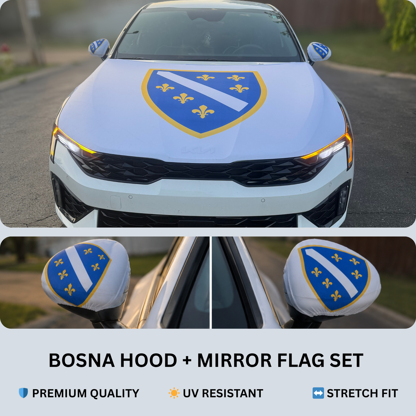 Bosna Ljiljan Crest Car Hood & Mirror Flag Set