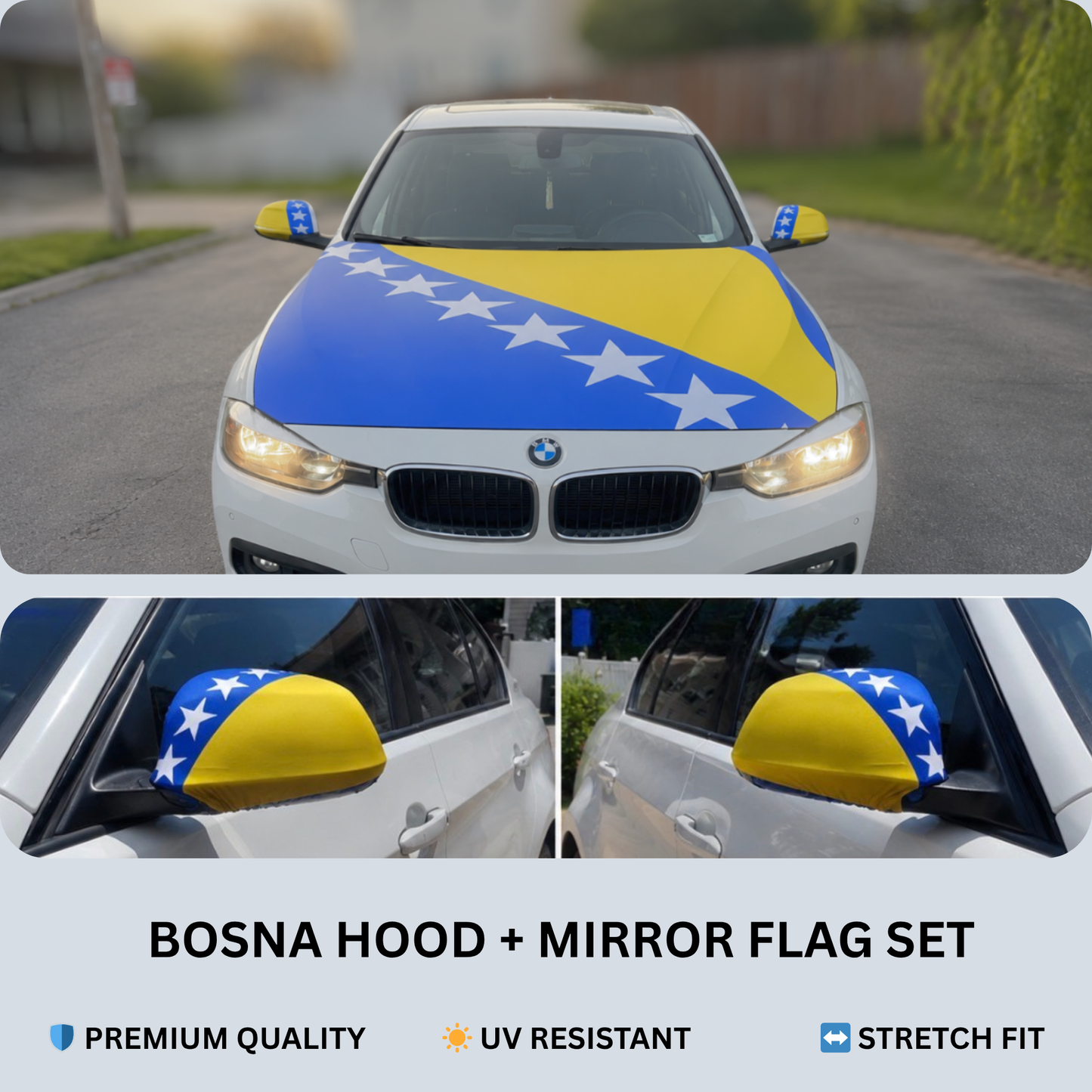 Bosna Flag Car Hood & Mirror Flag Set