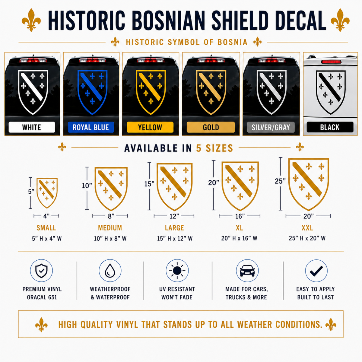 Bosnian Ljiljan Shield Vinyl Decal Bundle – Mix & Match