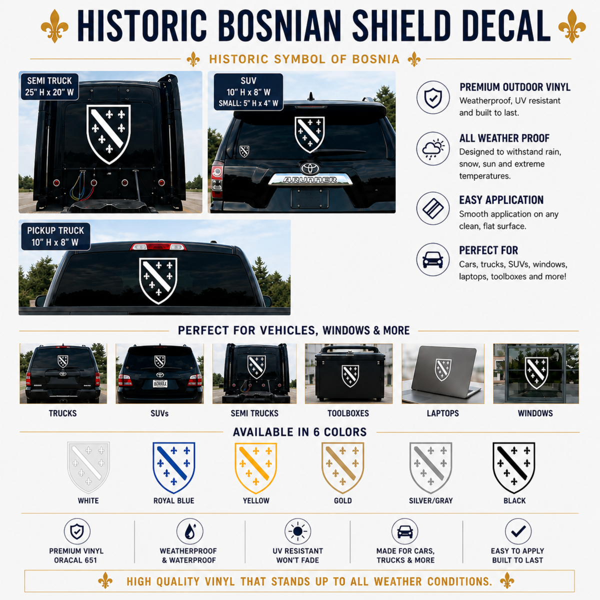 Bosnian Ljiljan Shield Vinyl Decal Bundle – Mix & Match
