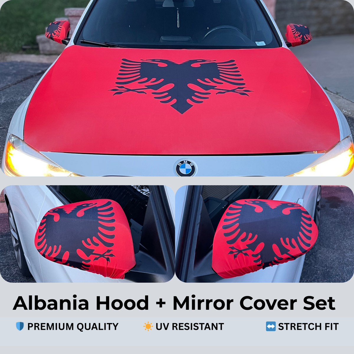 Albania Flag Car Hood & Mirror Cover Set