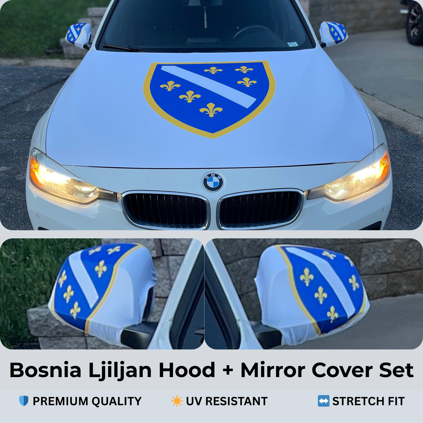 Bosna Ljiljan Crest Car Hood & Mirror Flag Set