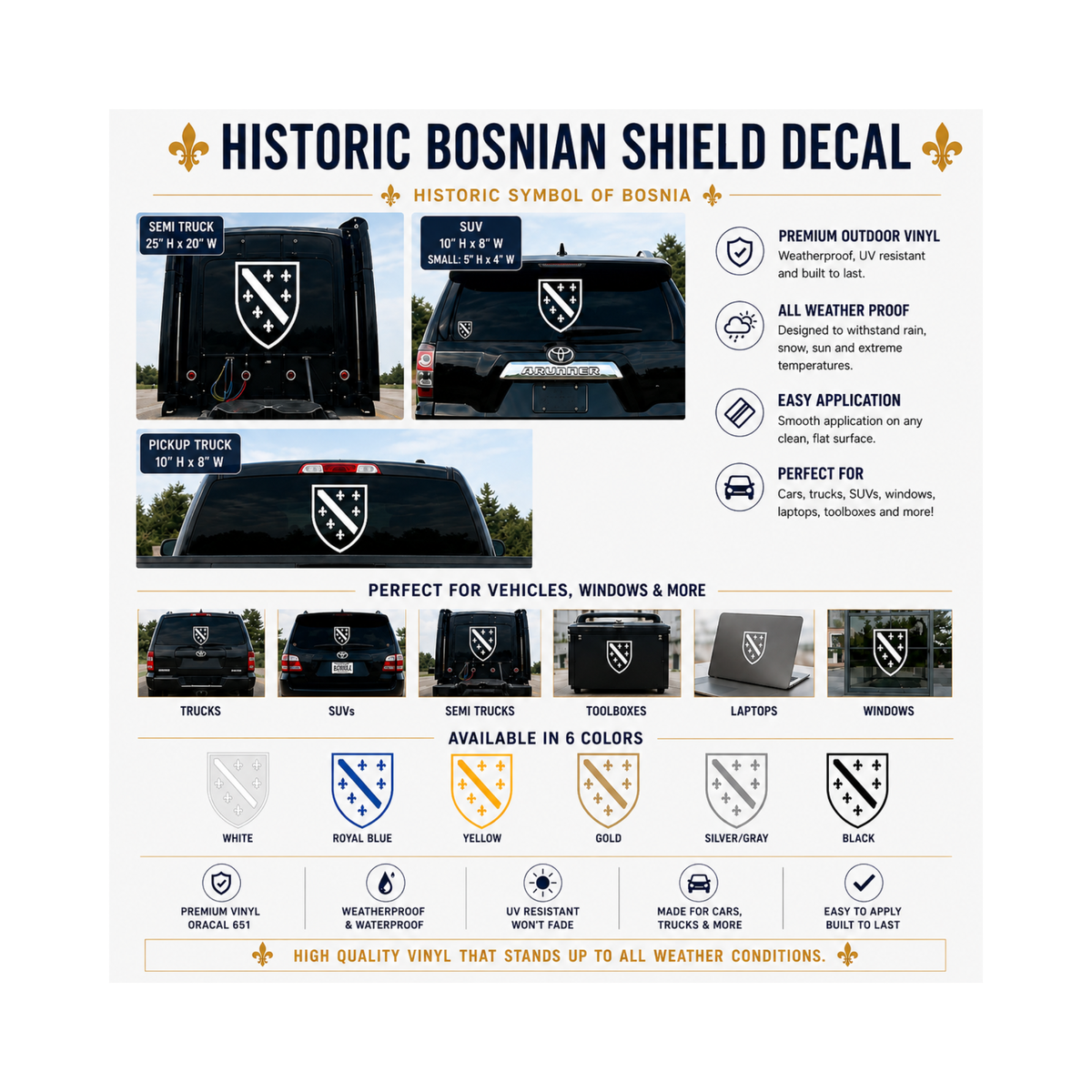 Bosnian Ljiljan Shield Vinyl Decal