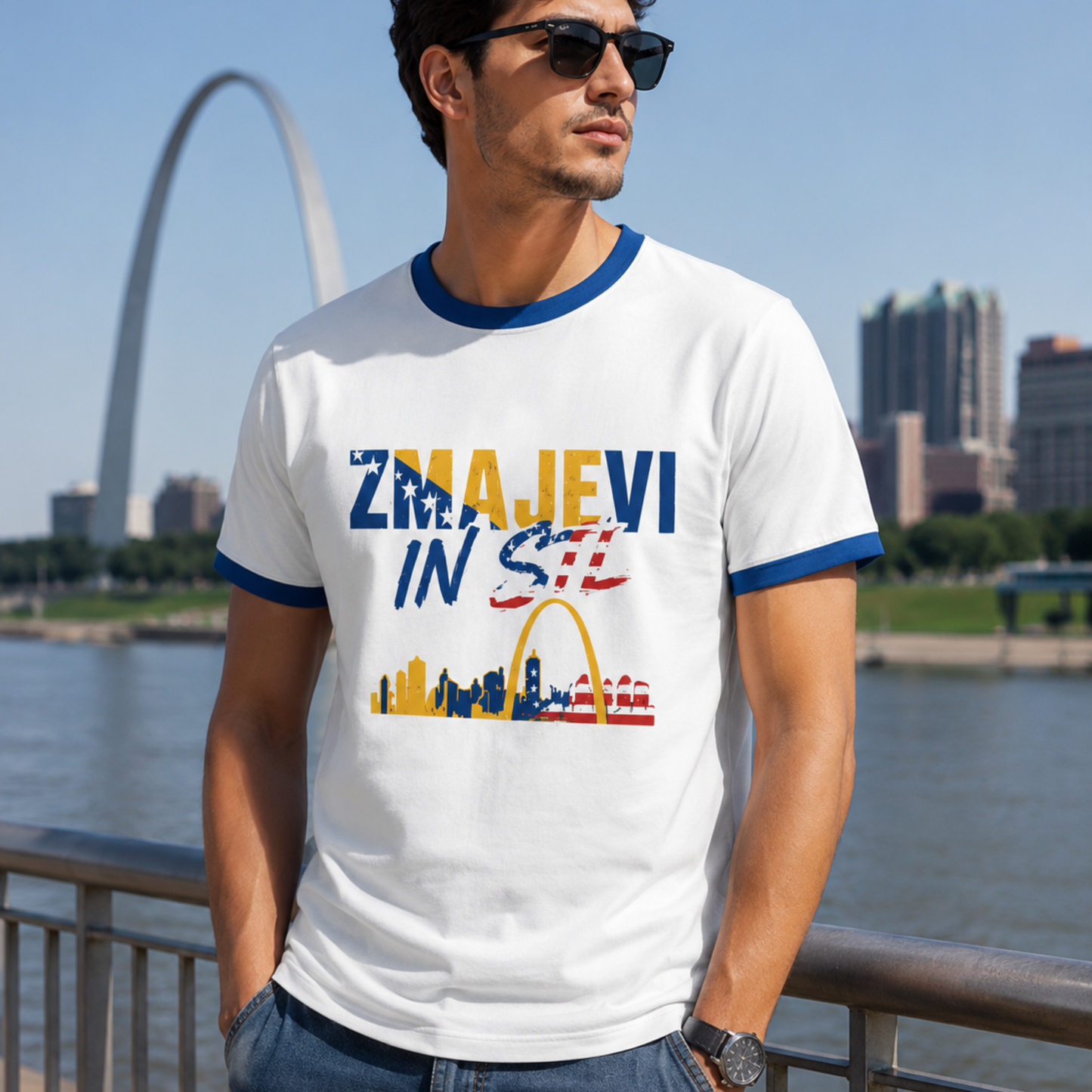 Zmajevi in STL Ringer T-Shirt | White/Blue Edition