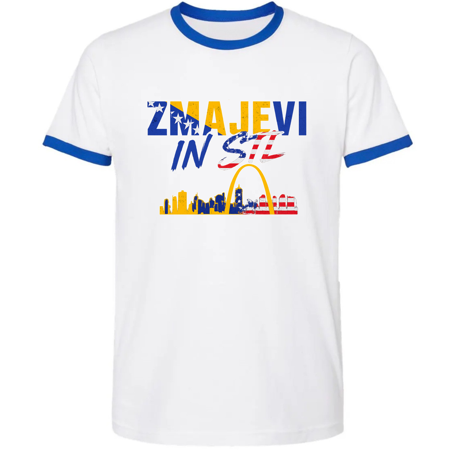 Zmajevi in STL Ringer T-Shirt | White/Blue Edition